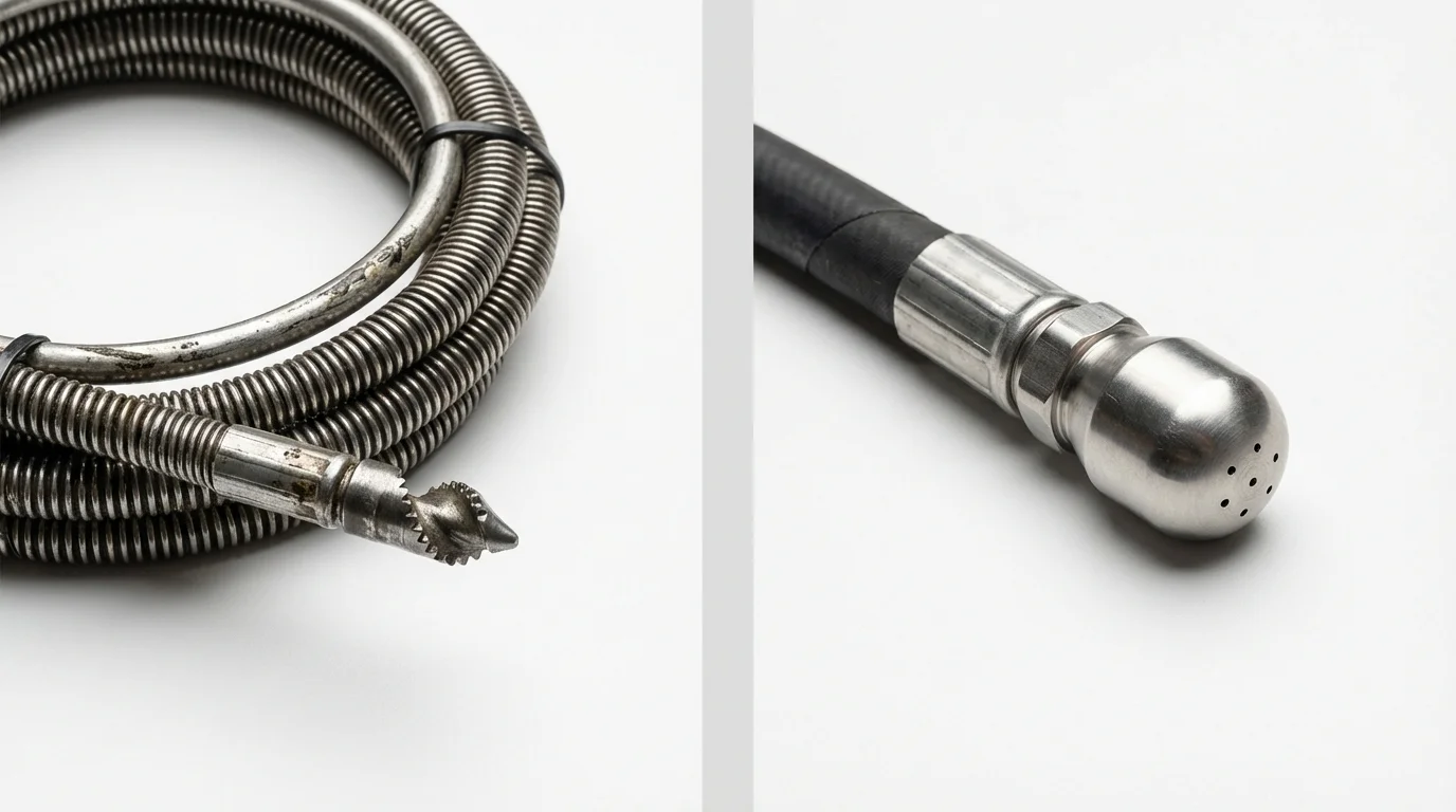 Drain snake cable and hydro jetting nozzle used for drain cleaning in Hampton, SC
