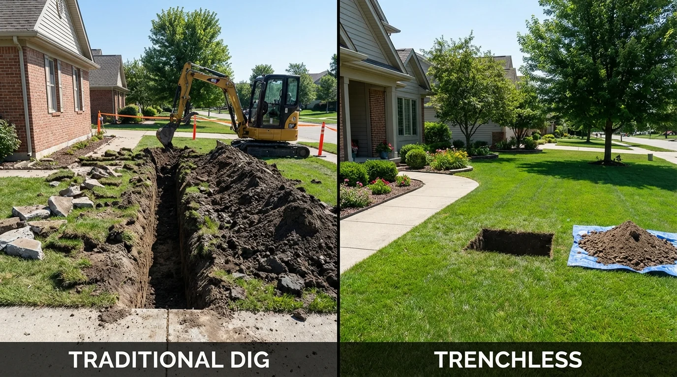 Trenchless sewer repair with minimal yard damage versus traditional excavation in Hampton, SC